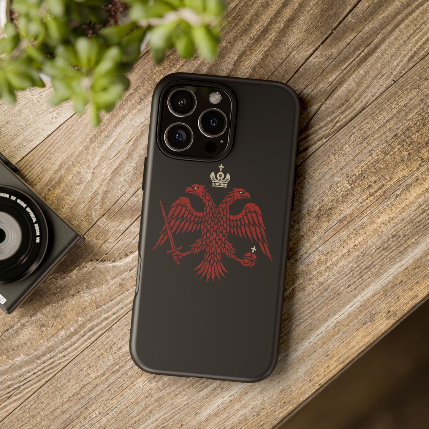 Double-Headed Eagle Tough Phone Case — Red Byzantine Crest on Black