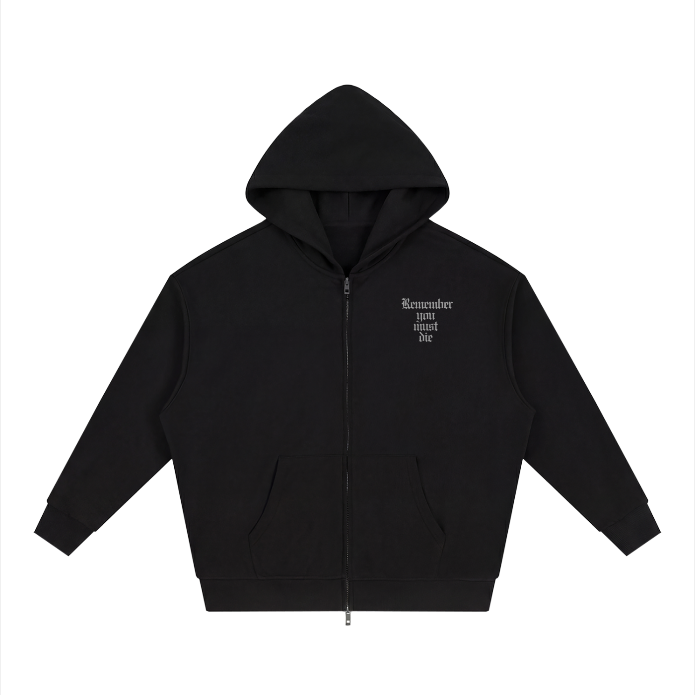 REMEMBER YOU MUST DIE// (green, black, blue)//Loose Solid Full Zip Hoodie