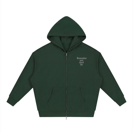 REMEMBER YOU MUST DIE// (green, black, blue)//Loose Solid Full Zip Hoodie