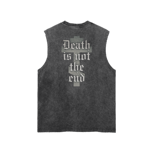 DEATH IS NOT THE END//Snow Washed Frayed Hem Tank Top