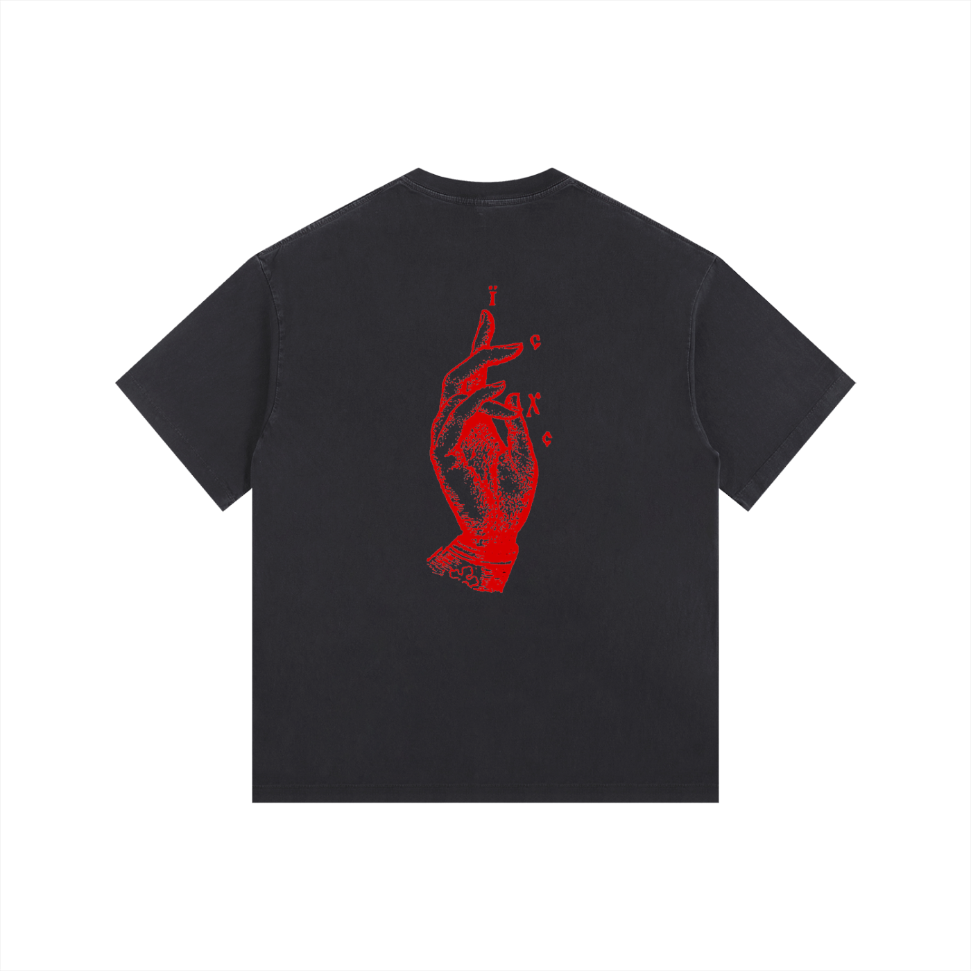 HAND OF BLESSING//(red)Vintage Washed Oversized Cotton T-Shirt