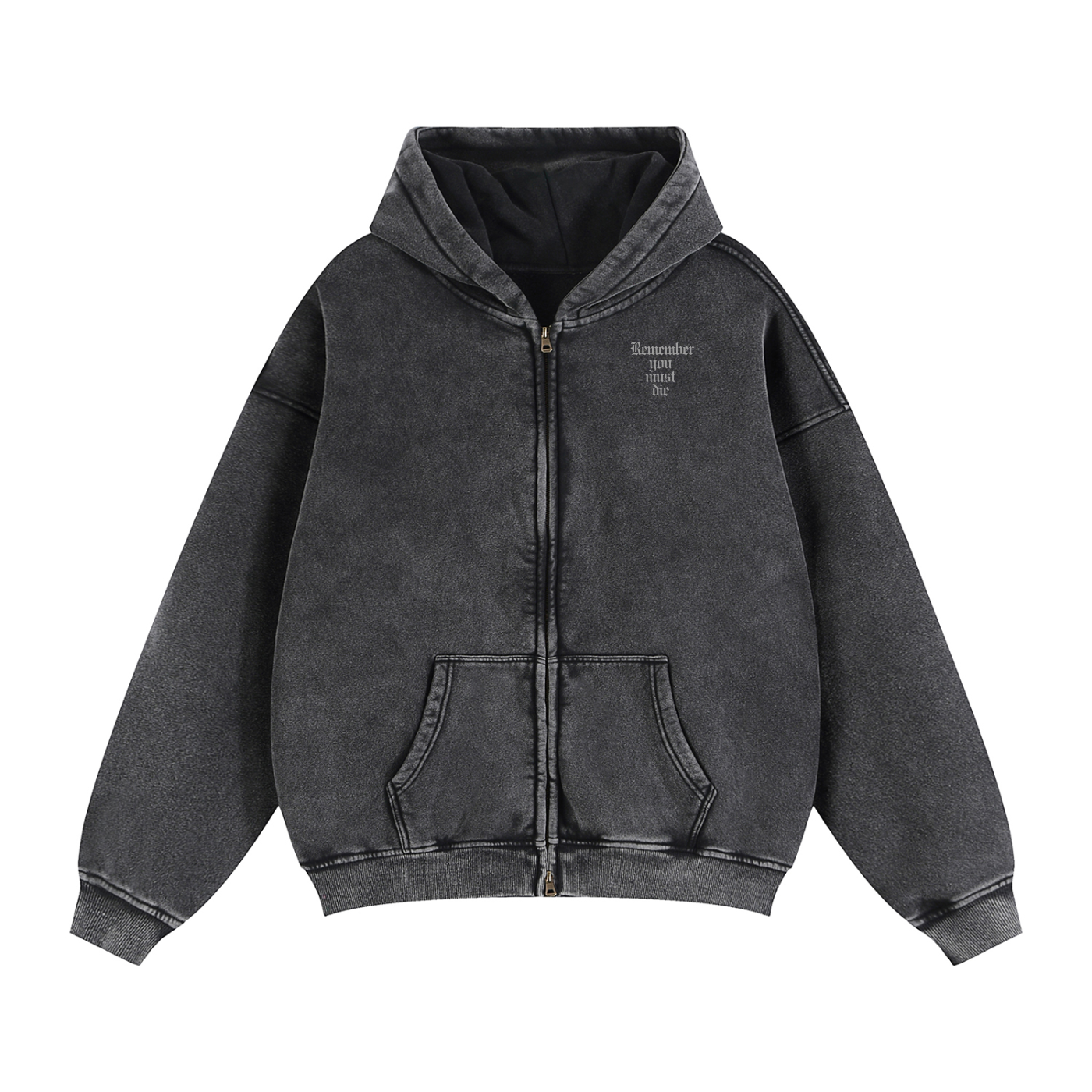 REMEMBER YOU MUST DIE//Zip-Through Boxy Fleece Hoodie